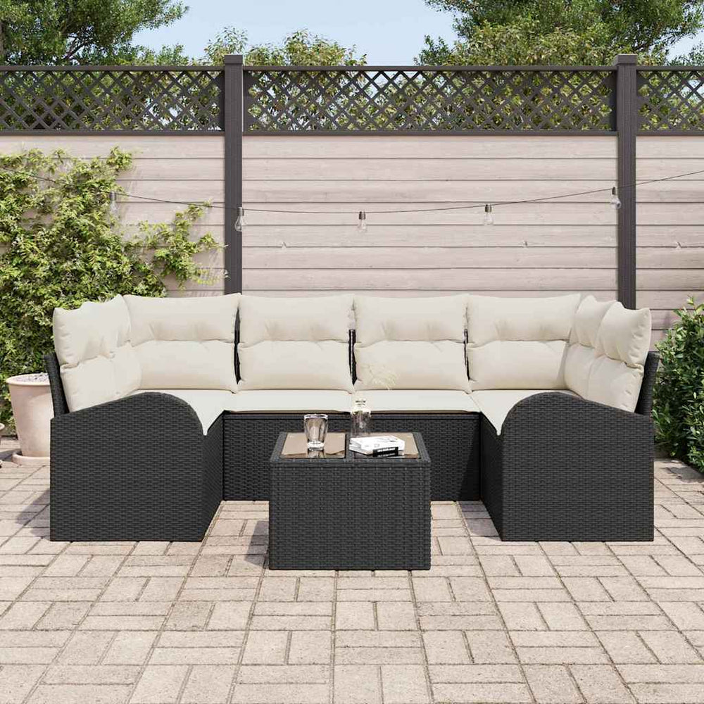 7 Dalių Sodo Sofa su Pagalvėmis Juodos Poliratanas