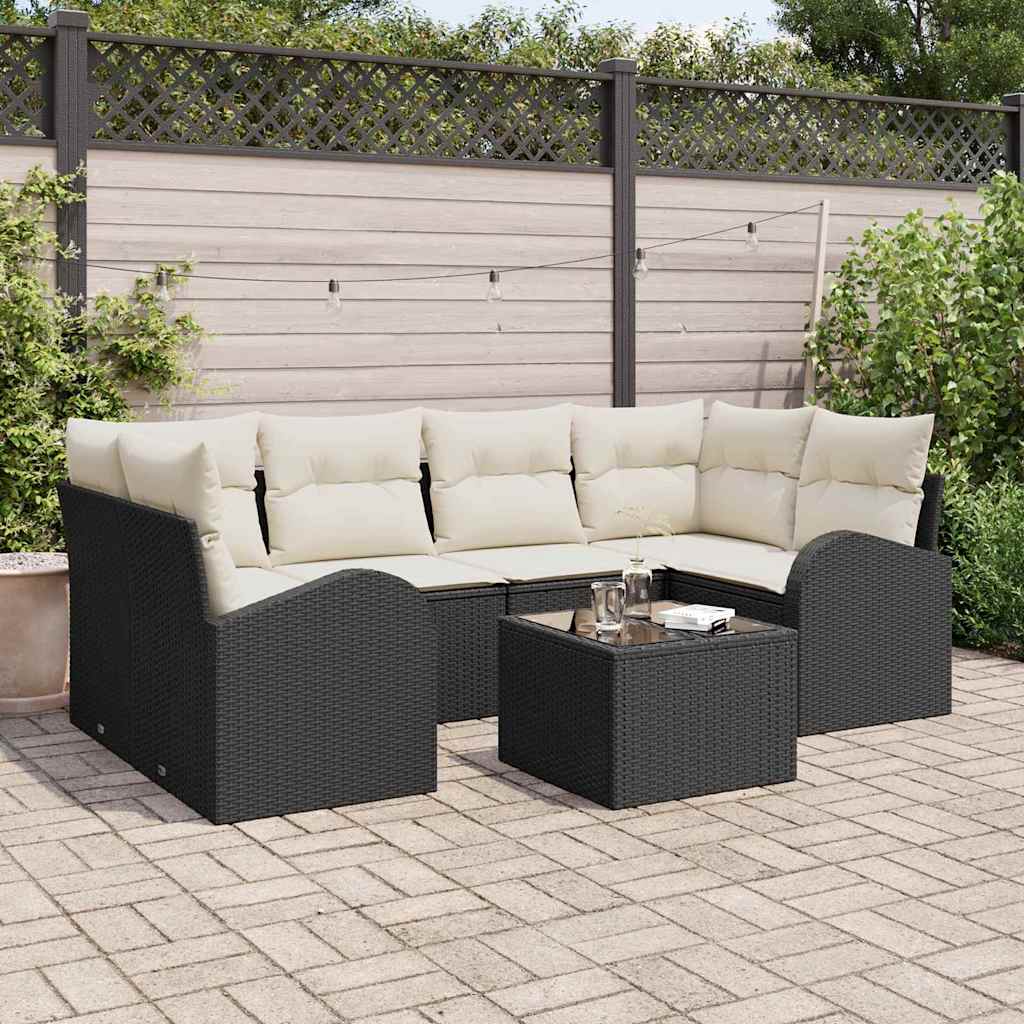 7 Dalių Sodo Sofa su Pagalvėmis Juodos Poliratanas
