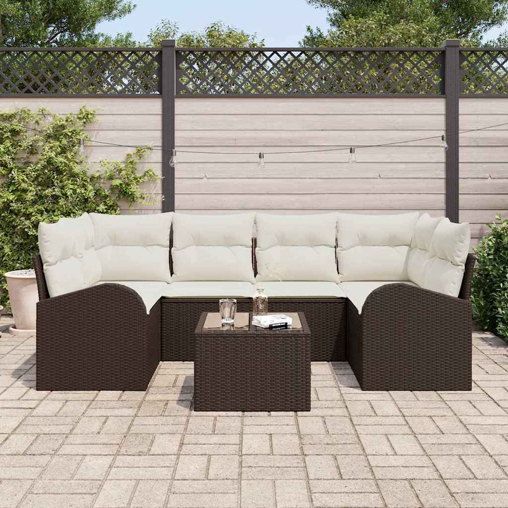 7 dalių Sodo Sofa Rinkinys su Pagalvėlėmis Ruda Poli Ratanas