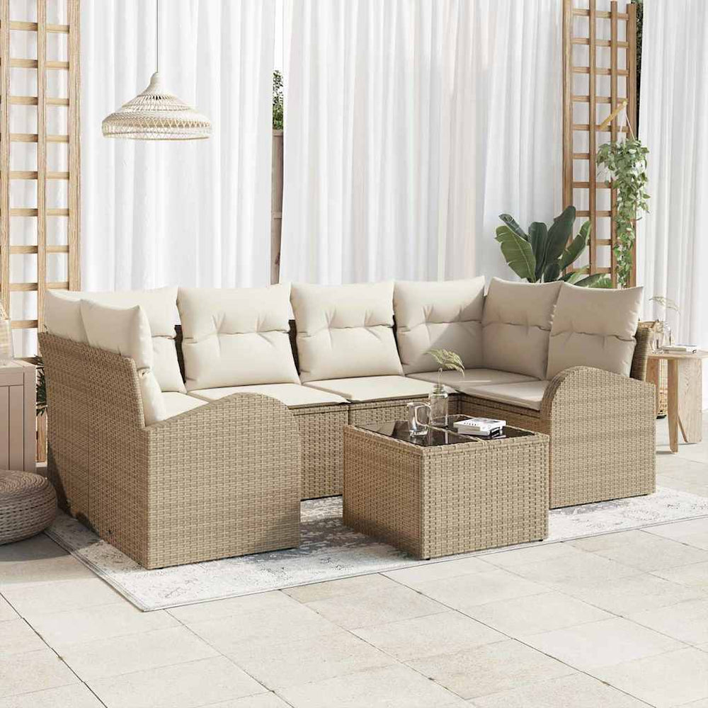 7 dalių sodo sofa komplektas su pagalvėlėmis smėlio poli ratan