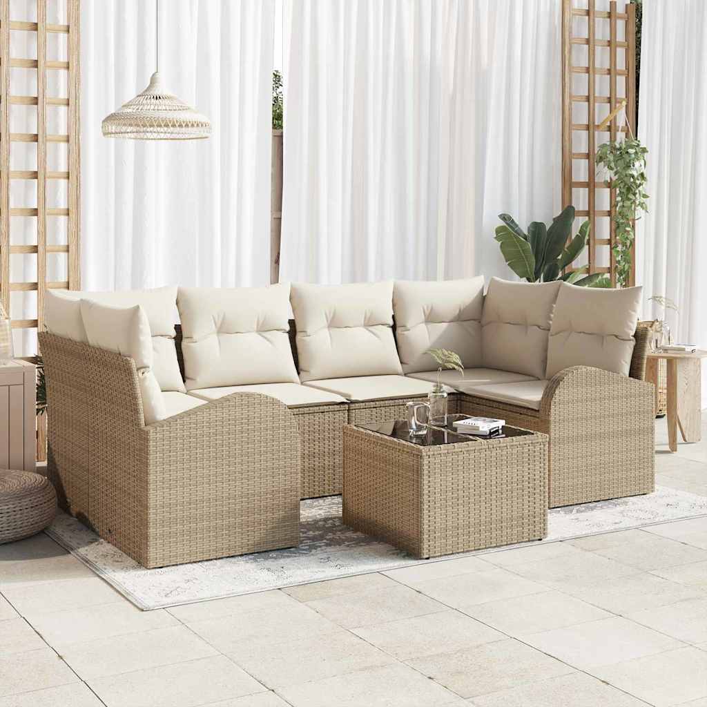 7 dalių sodo sofa komplektas su pagalvėlėmis smėlio poli ratan