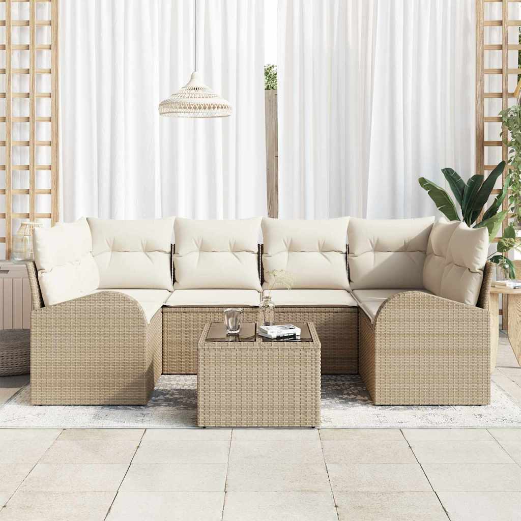 7 dalių sodo sofa komplektas su pagalvėlėmis smėlio poli ratan