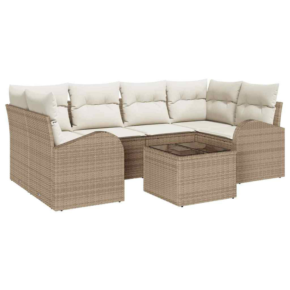 7 dalių sodo sofa komplektas su pagalvėlėmis smėlio poli ratan