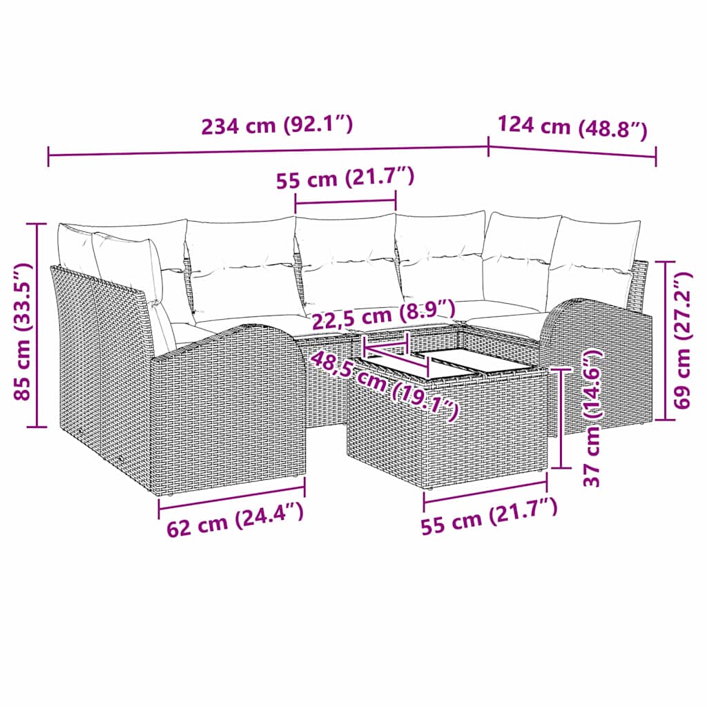 7 dalių sodo sofa komplektas su pagalvėlėmis smėlio poli ratan