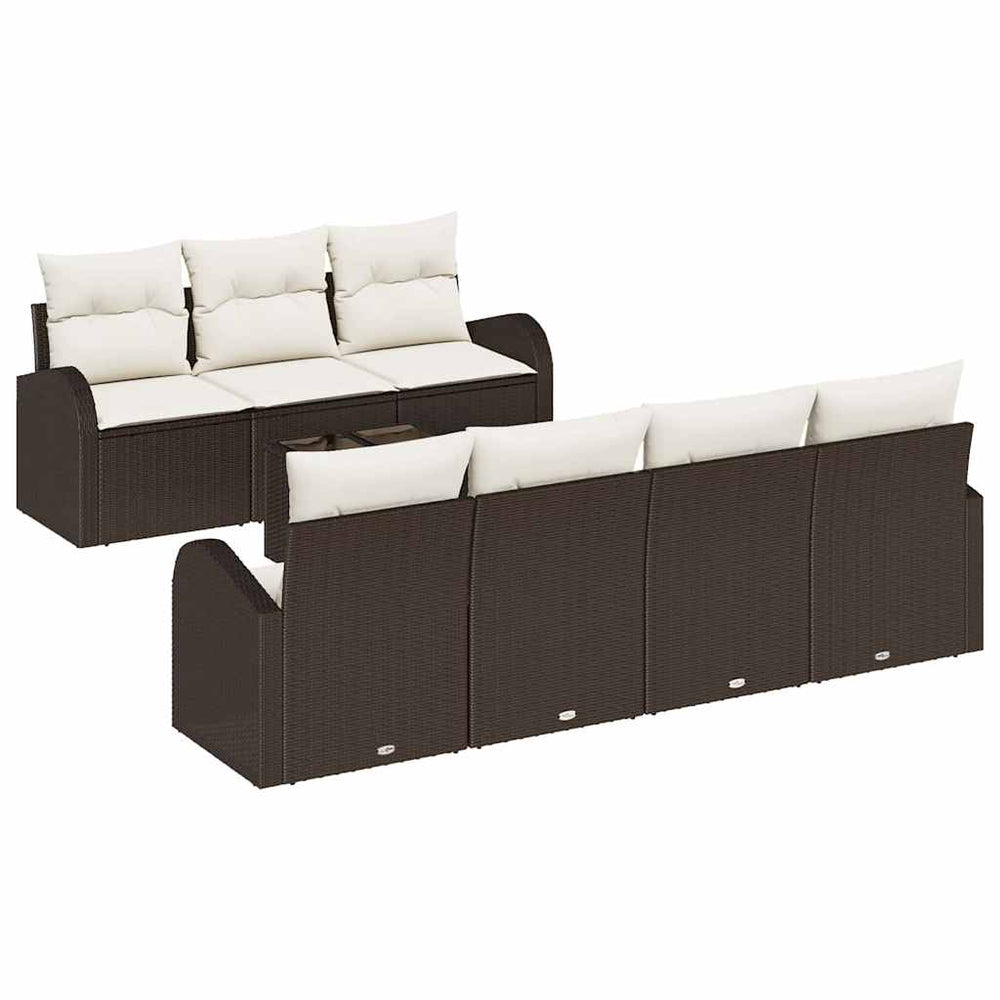 8 Piece Garden Sofa Set with Cushions Brown Poly Rattan