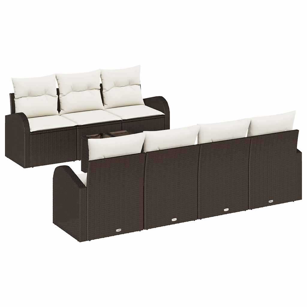 8 Piece Garden Sofa Set with Cushions Brown Poly Rattan