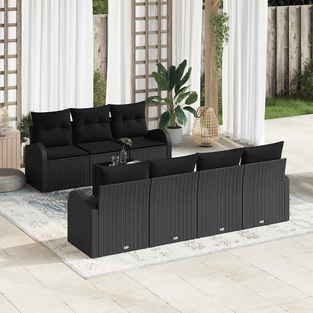 8 dalių sodo sofa rinkinys su pagalvėmis juodas poli ratanas