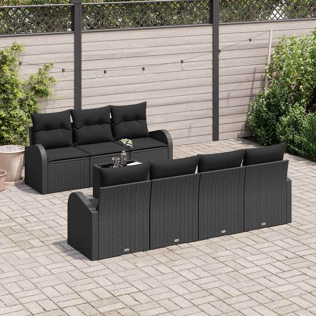 8 dalių sodo sofa rinkinys su pagalvėmis juodas poli ratanas
