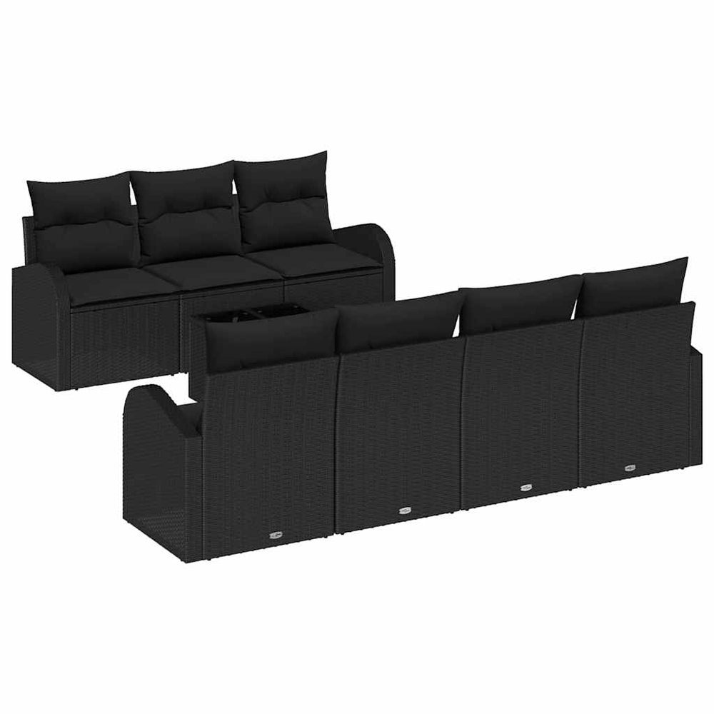 8 dalių sodo sofa rinkinys su pagalvėmis juodas poli ratanas