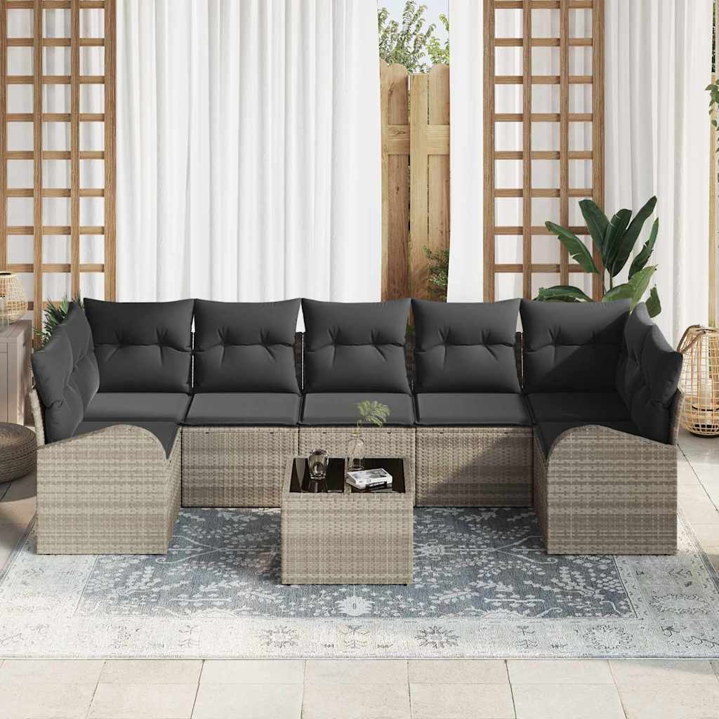 8 vietų sodo sofa rinkinys su pagalvėlėmis šviesiai pilkame poli ratanas