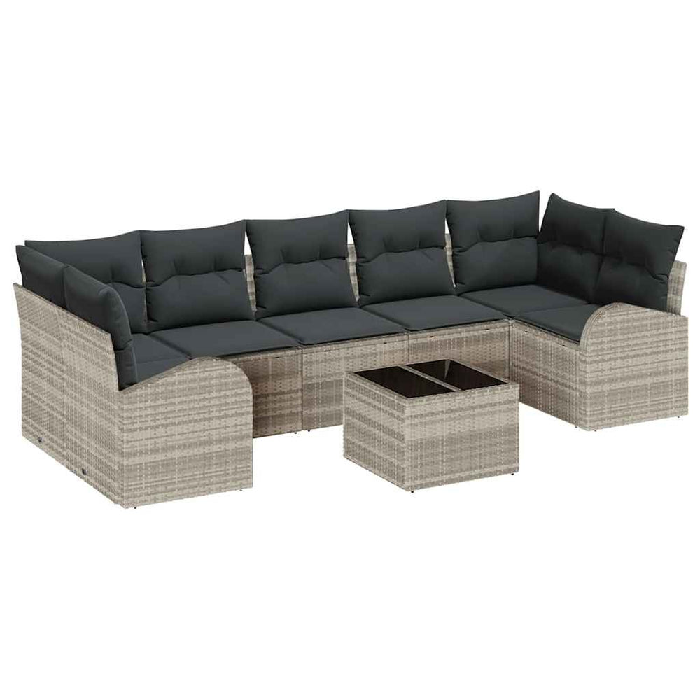 8 vietų sodo sofa rinkinys su pagalvėlėmis šviesiai pilkame poli ratanas