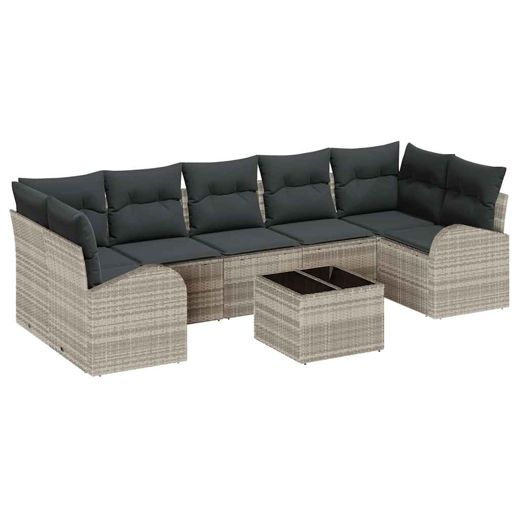 8 vietų sodo sofa rinkinys su pagalvėlėmis šviesiai pilkame poli ratanas