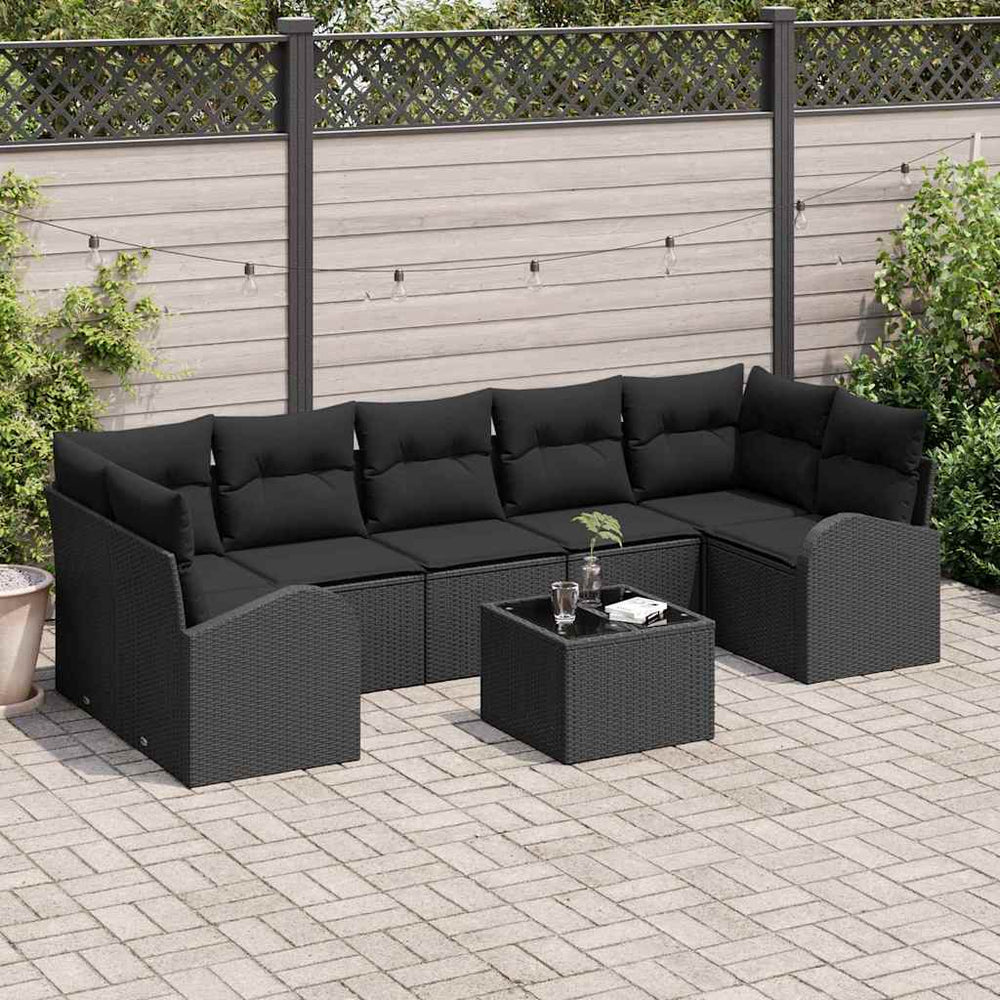 8 dalių sodo sofa komplektas su pagalvėmis juodas poliratanas