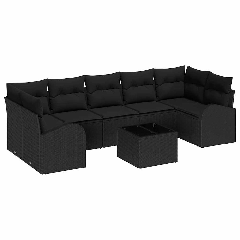 8 dalių sodo sofa komplektas su pagalvėmis juodas poliratanas