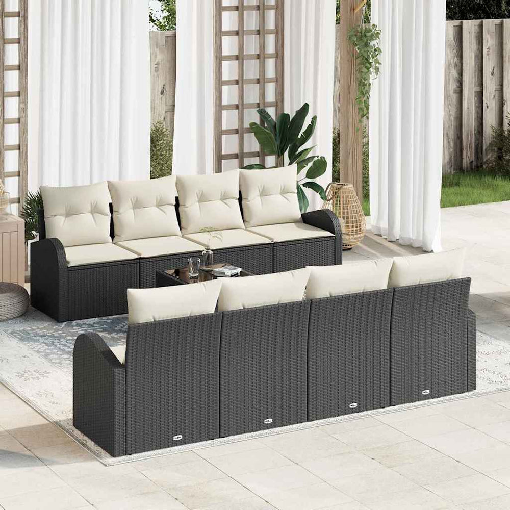 9 dalys Sodo Sofa Set su pagalvėlėmis Juoda Poliratanas