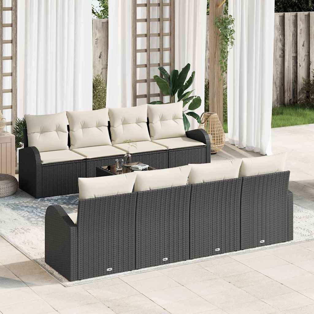 9 dalys Sodo Sofa Set su pagalvėlėmis Juoda Poliratanas