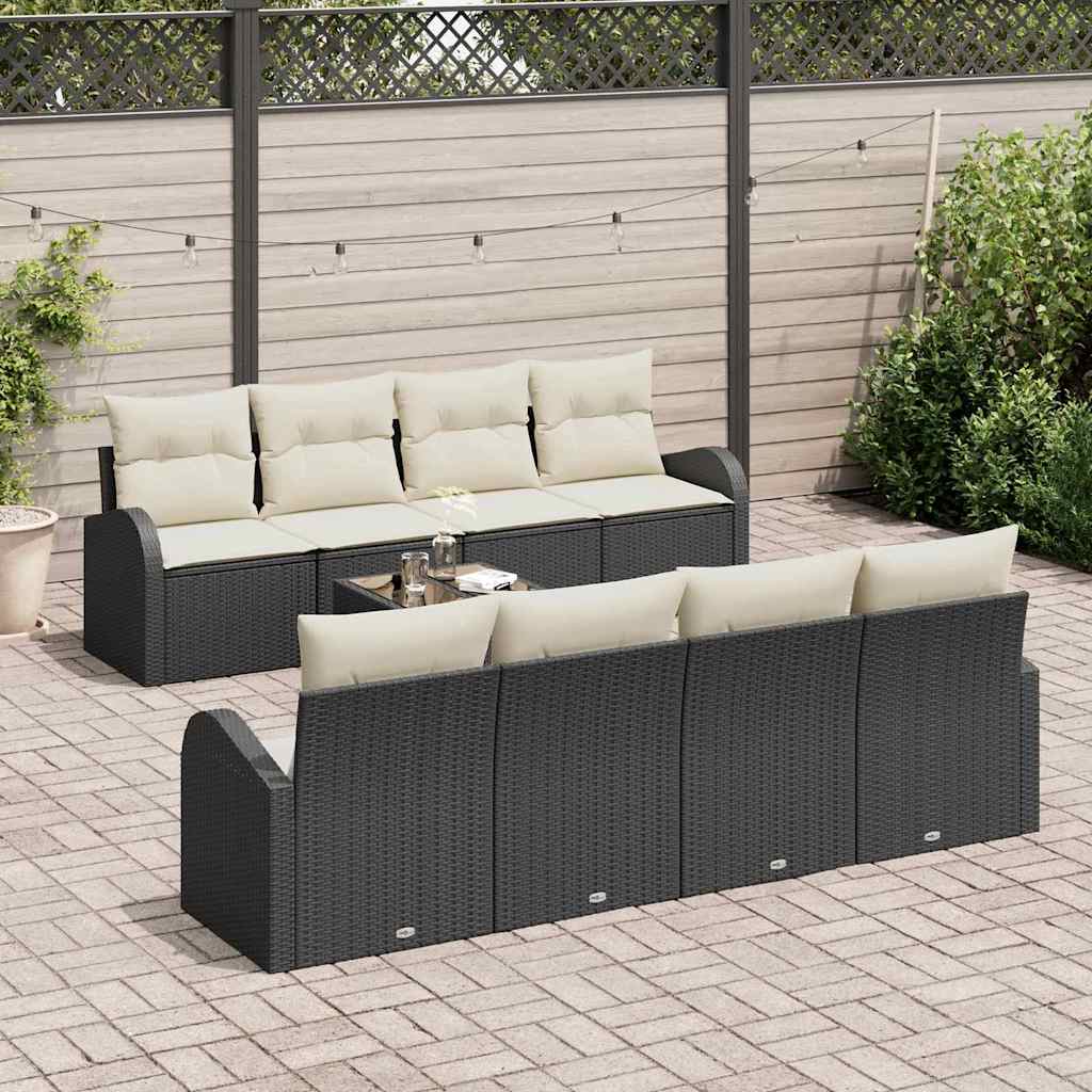 9 dalys Sodo Sofa Set su pagalvėlėmis Juoda Poliratanas