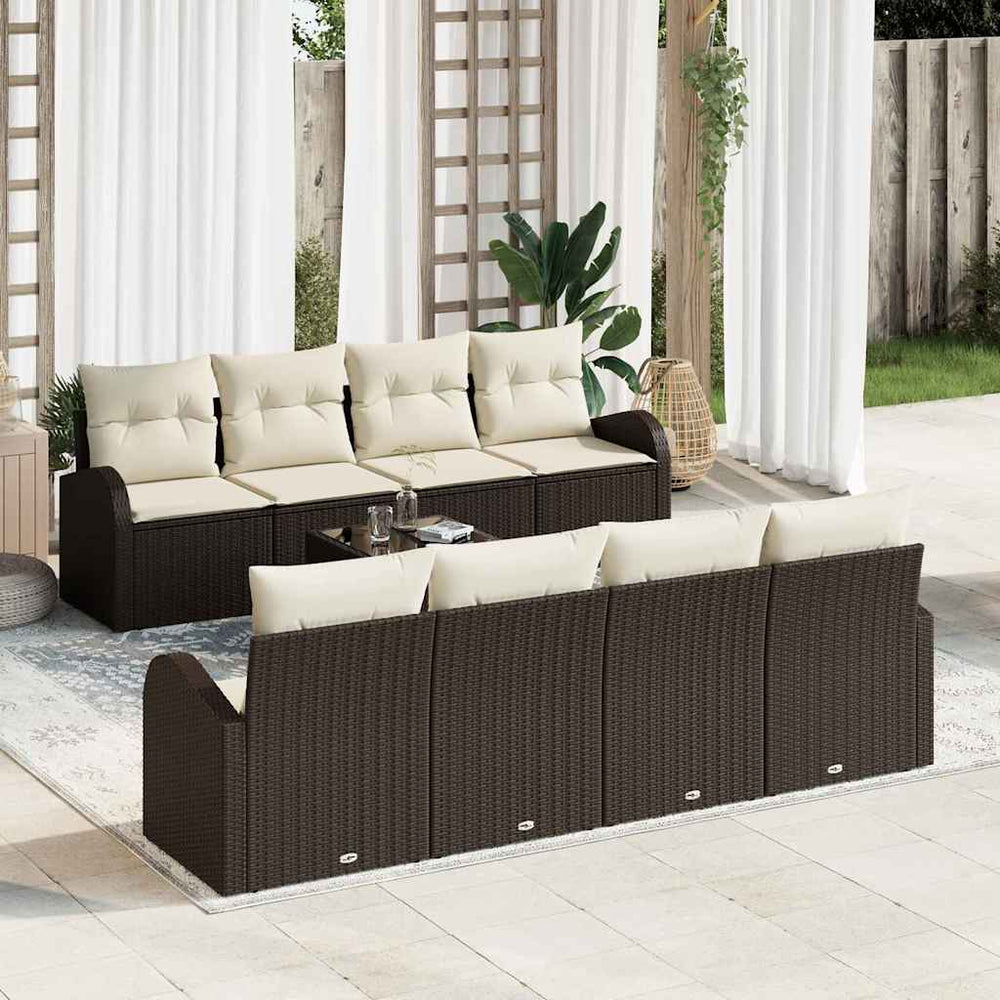 9 dalių sodo sofa rinkinys su pagalvėmis ruda poli ratanas