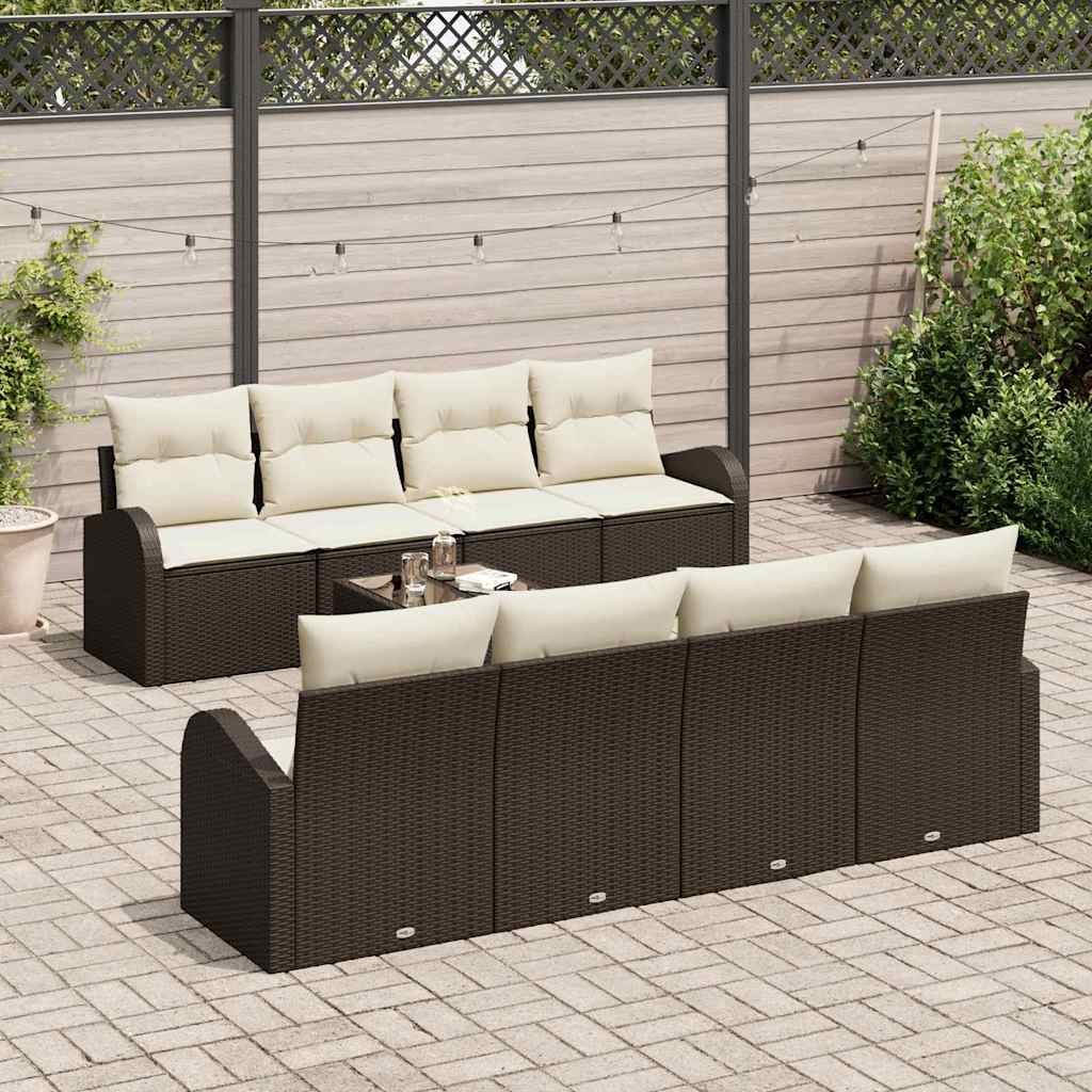 9 dalių sodo sofa rinkinys su pagalvėmis ruda poli ratanas