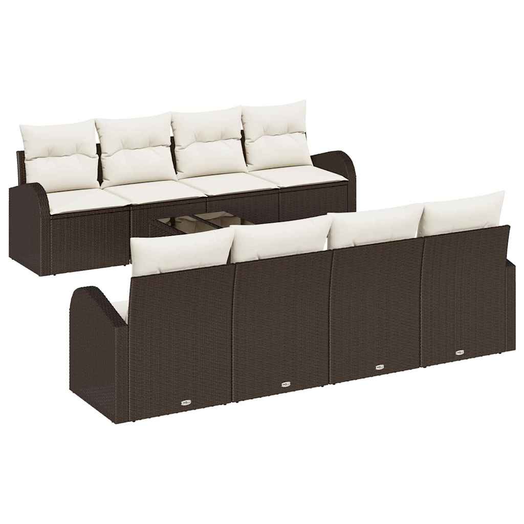 9 dalių sodo sofa rinkinys su pagalvėmis ruda poli ratanas