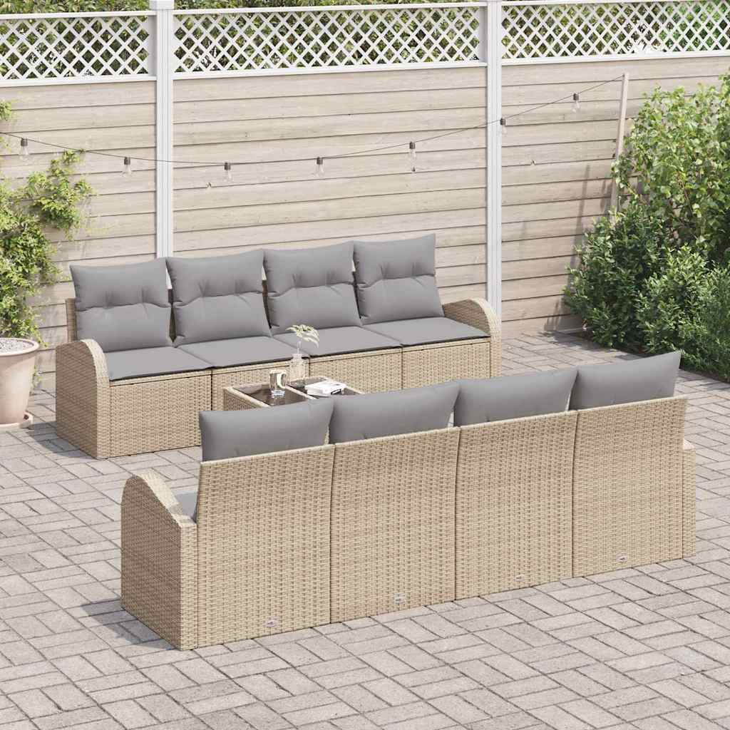 9 dalių Sodo Sofa Rinkinys su Pagalvėlėmis Beigingas Poli Ratanas
