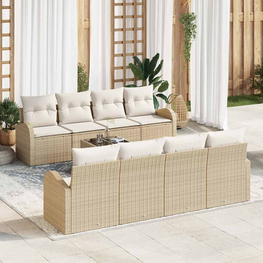 9 dalių sodo sofa komplektas su pagalvėlėmis Smėlio Poli Ratanas