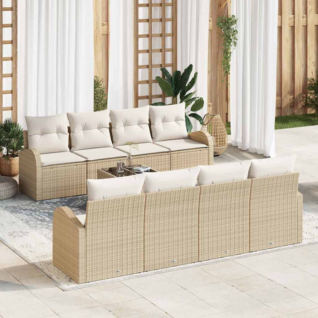 9 dalių sodo sofa komplektas su pagalvėlėmis Smėlio Poli Ratanas