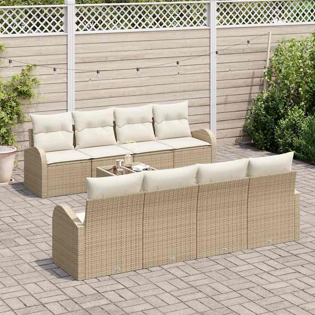 9 dalių sodo sofa komplektas su pagalvėlėmis Smėlio Poli Ratanas