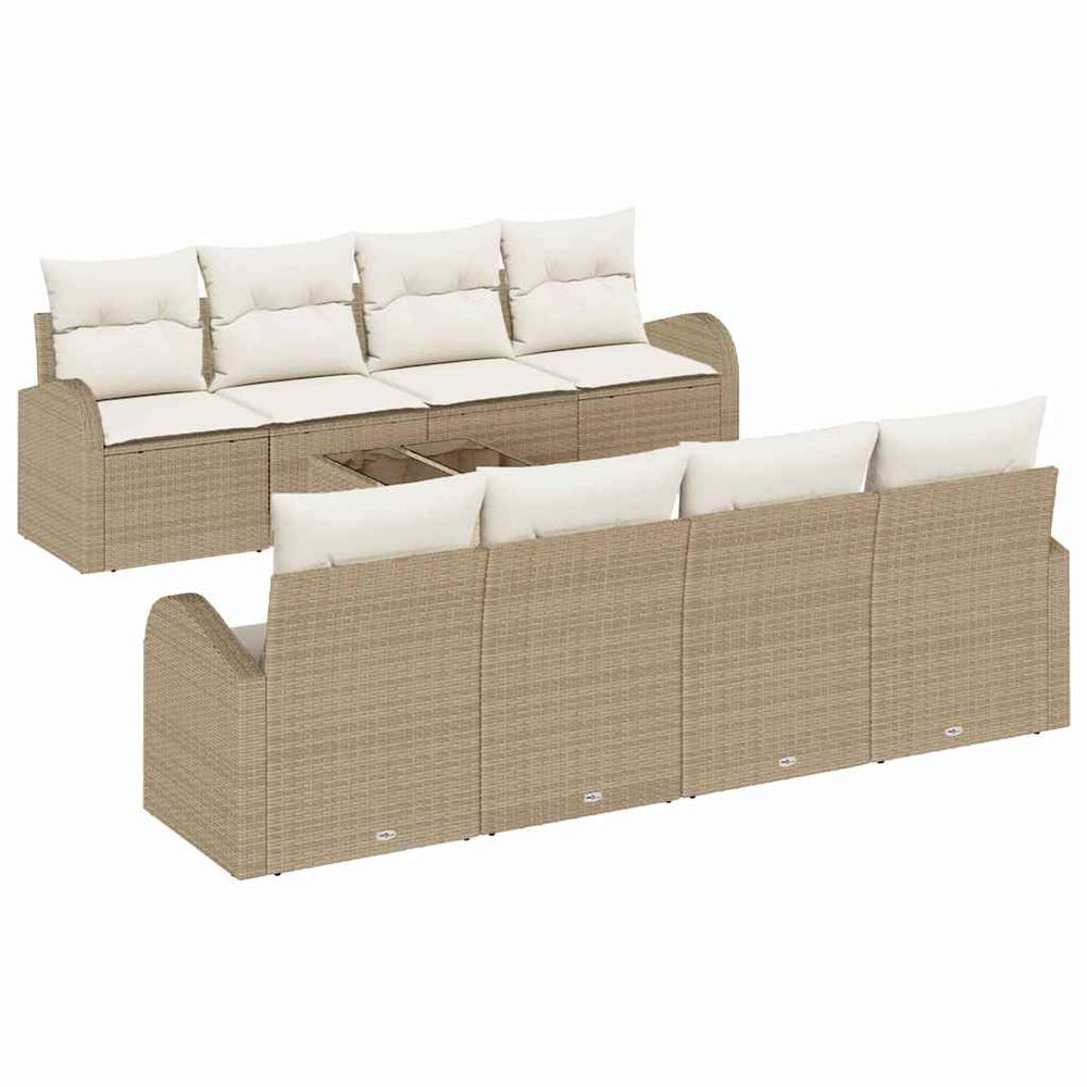 9 dalių sodo sofa komplektas su pagalvėlėmis Smėlio Poli Ratanas