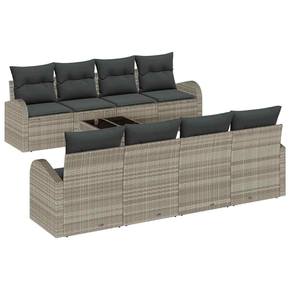 9 dalių sodo sofa rinkinys su pagalvėlėmis, šviesiai pilkas poliratanas