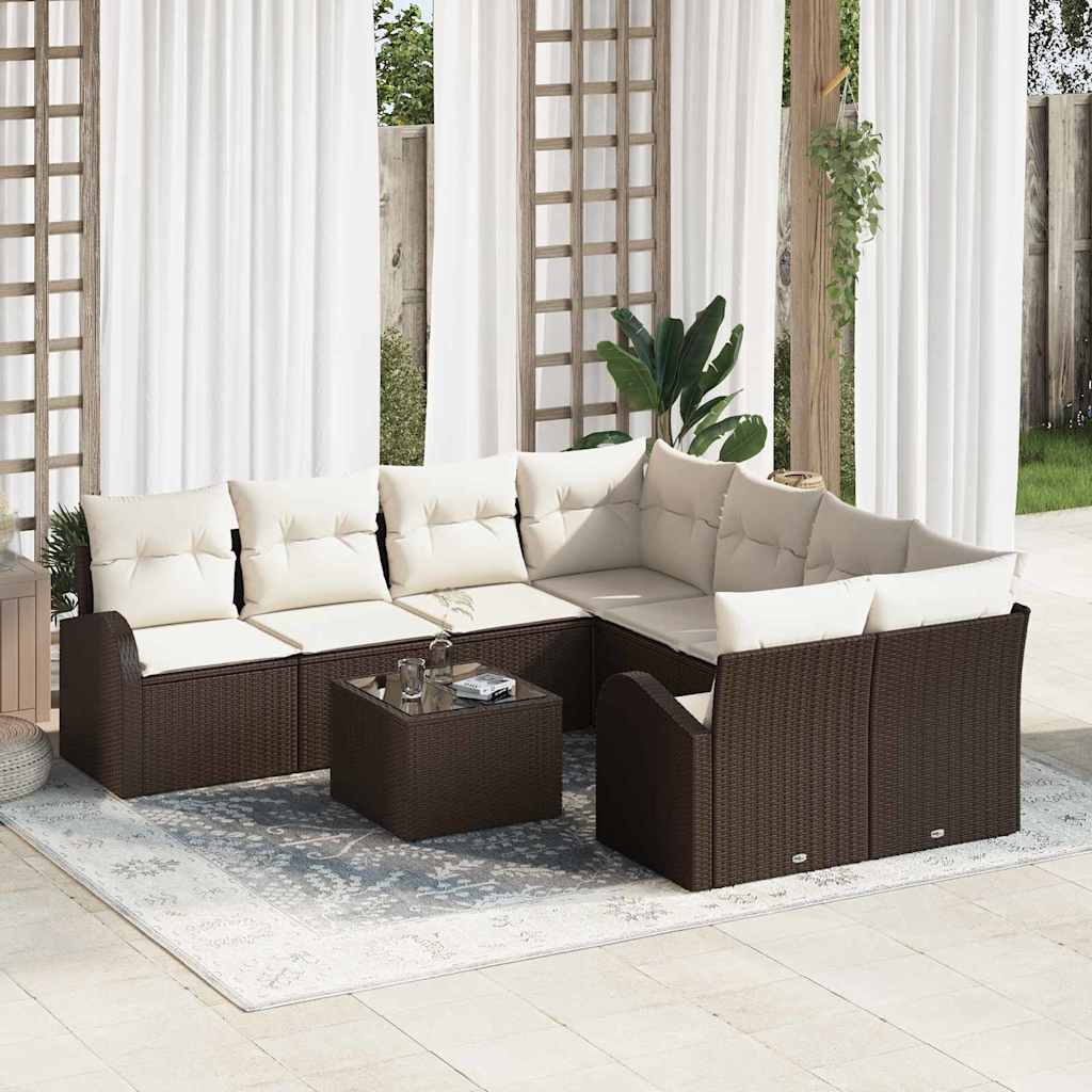 9 dalių sodo sofa komplektas su pagalvėlėmis rudas poli ratanas