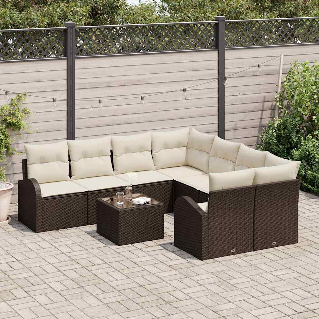 9 dalių sodo sofa komplektas su pagalvėlėmis rudas poli ratanas