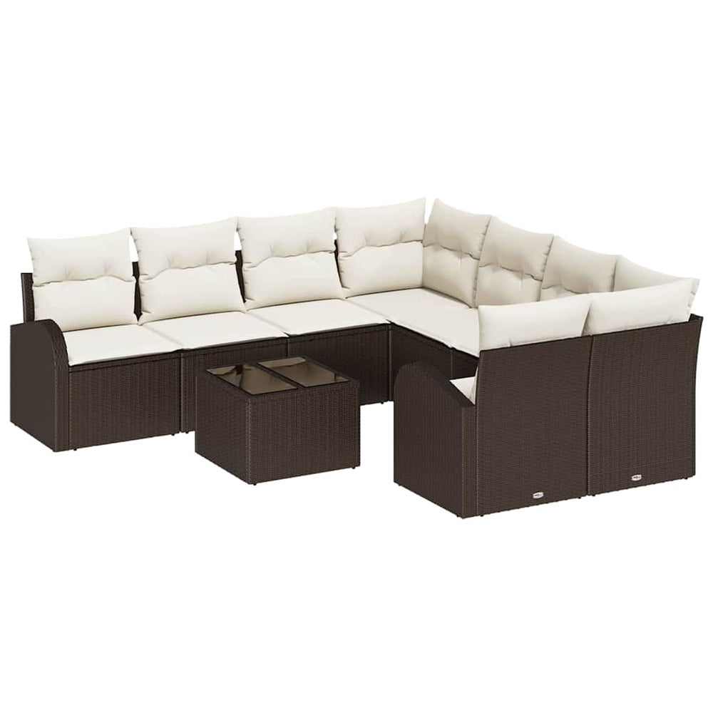 9 dalių sodo sofa komplektas su pagalvėlėmis rudas poli ratanas