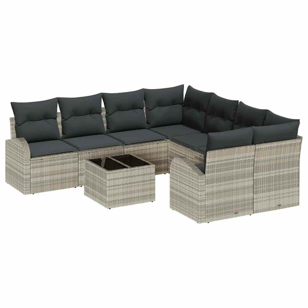 9 dalių sodo sofa komplektas su pagalvėlėmis Šviesiai pilka poli ratanas