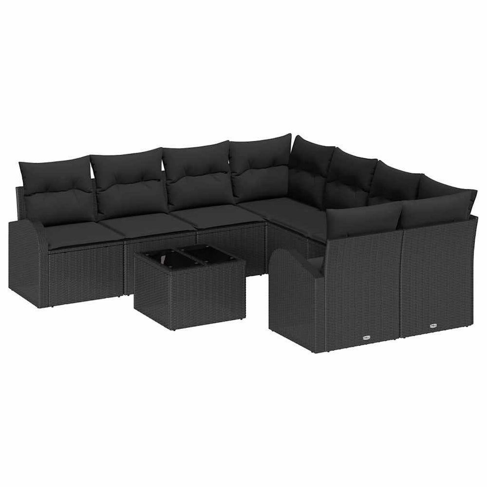 9 dalių Sodo Sofa Rinkinys su Pagalvėmis Juoda Poliratanas