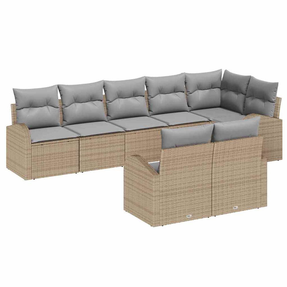 8-piece garden sofa set with cushions, sand, poly rattan