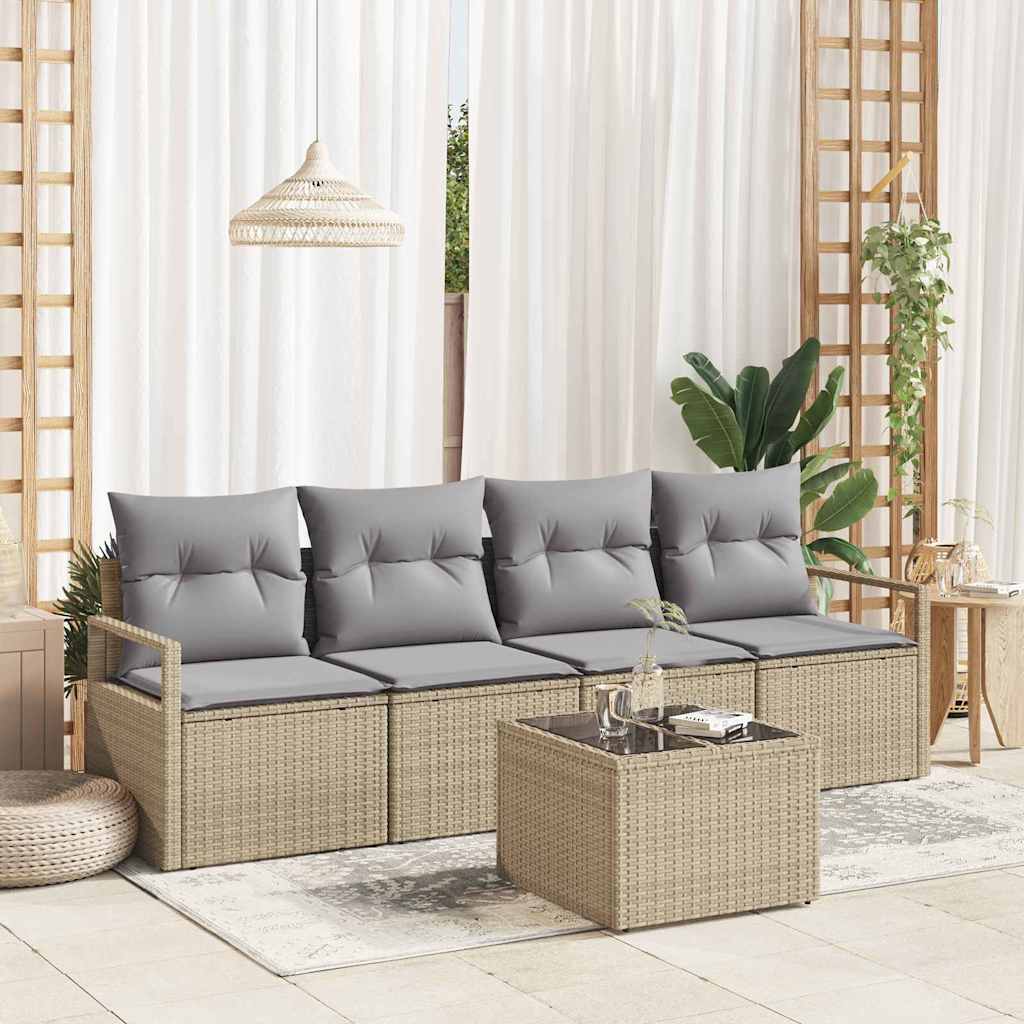 5 dalių sodo sofa su pagalvėlėmis Smėlio poli-ratanas