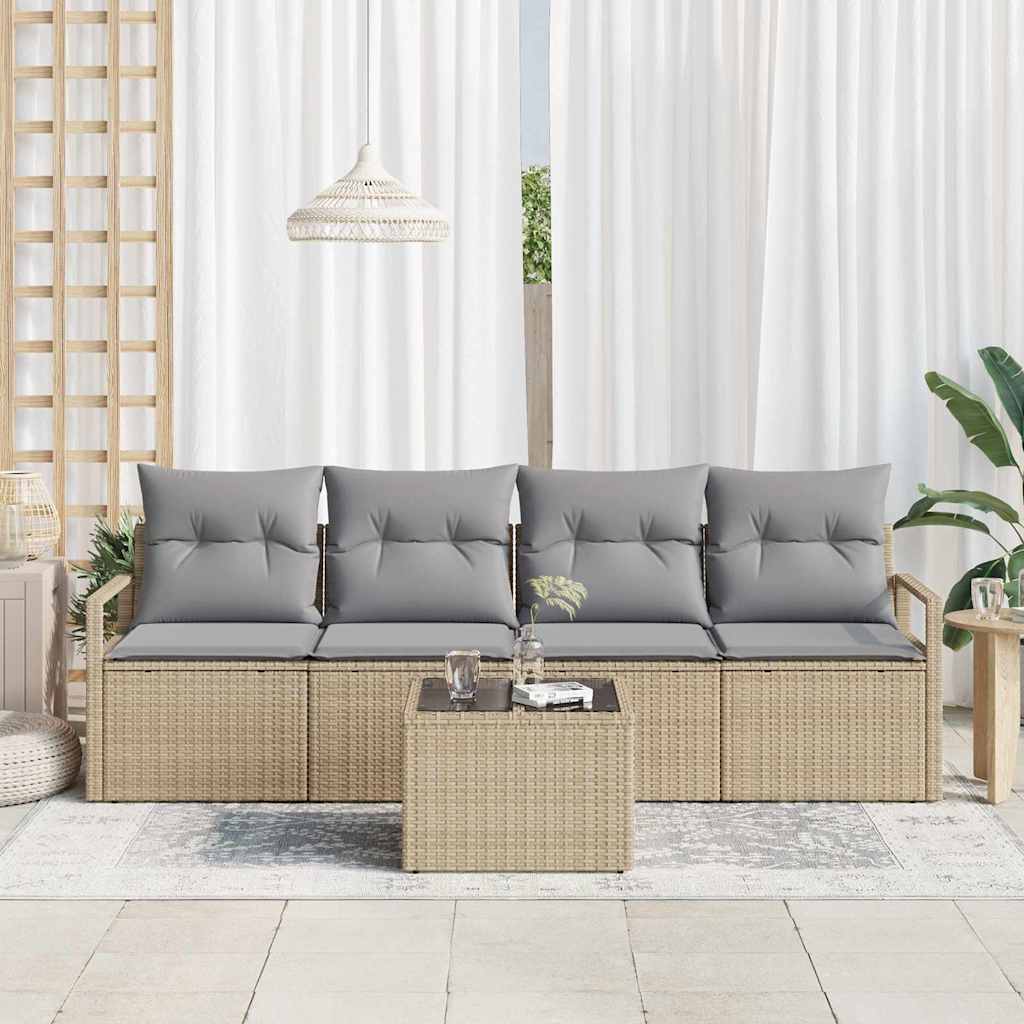 5 dalių sodo sofa su pagalvėlėmis Smėlio poli-ratanas
