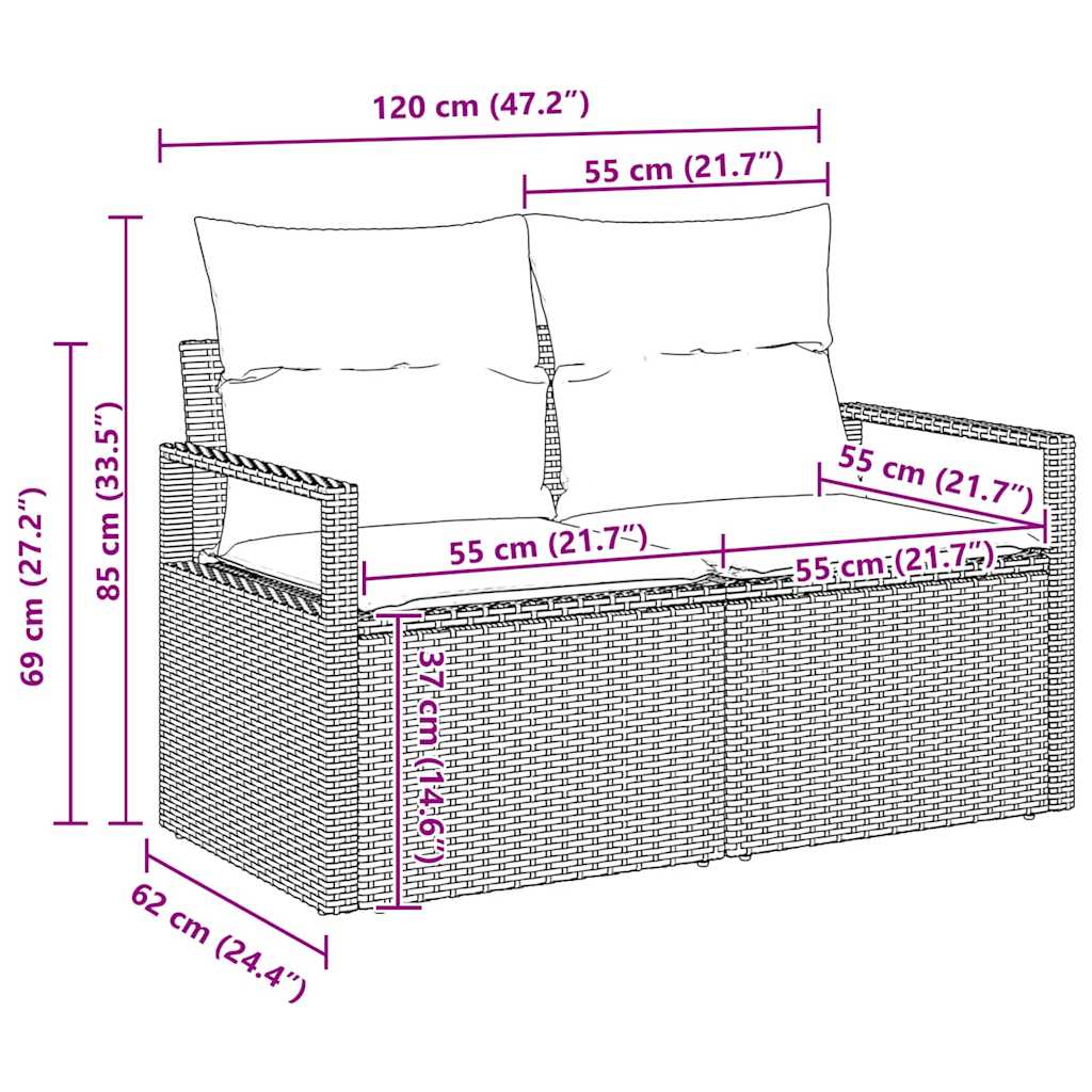 5 dalių sodo sofa su pagalvėlėmis Smėlio poli-ratanas