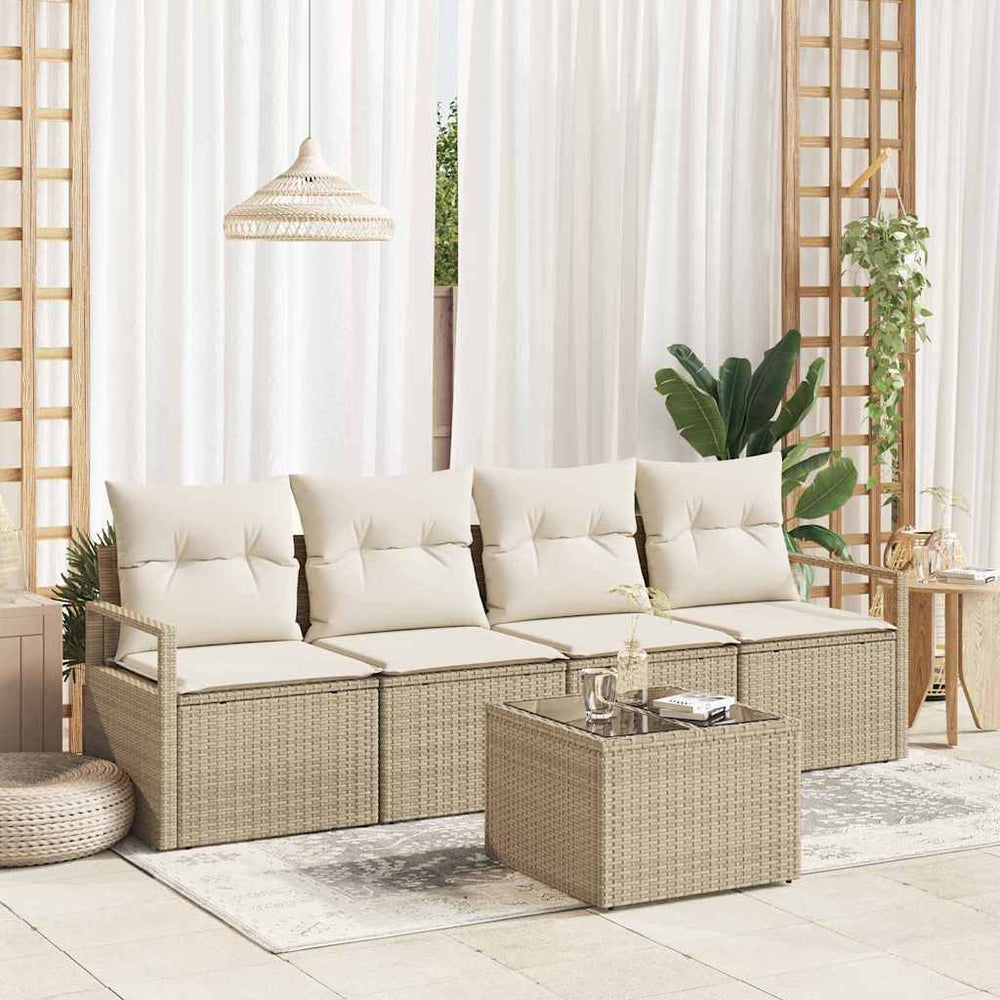 5 dalių sodo sofa rinkinys su pagalvėlėmis beige poly ratanas
