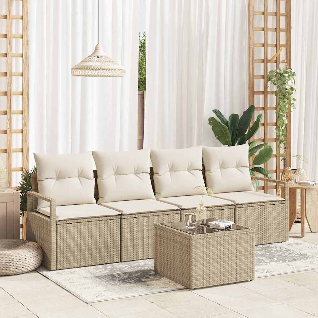 5 dalių sodo sofa rinkinys su pagalvėlėmis beige poly ratanas