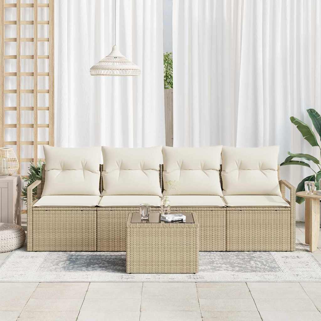 5 dalių sodo sofa rinkinys su pagalvėlėmis beige poly ratanas
