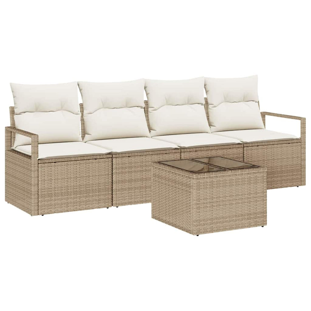 5 dalių sodo sofa rinkinys su pagalvėlėmis beige poly ratanas