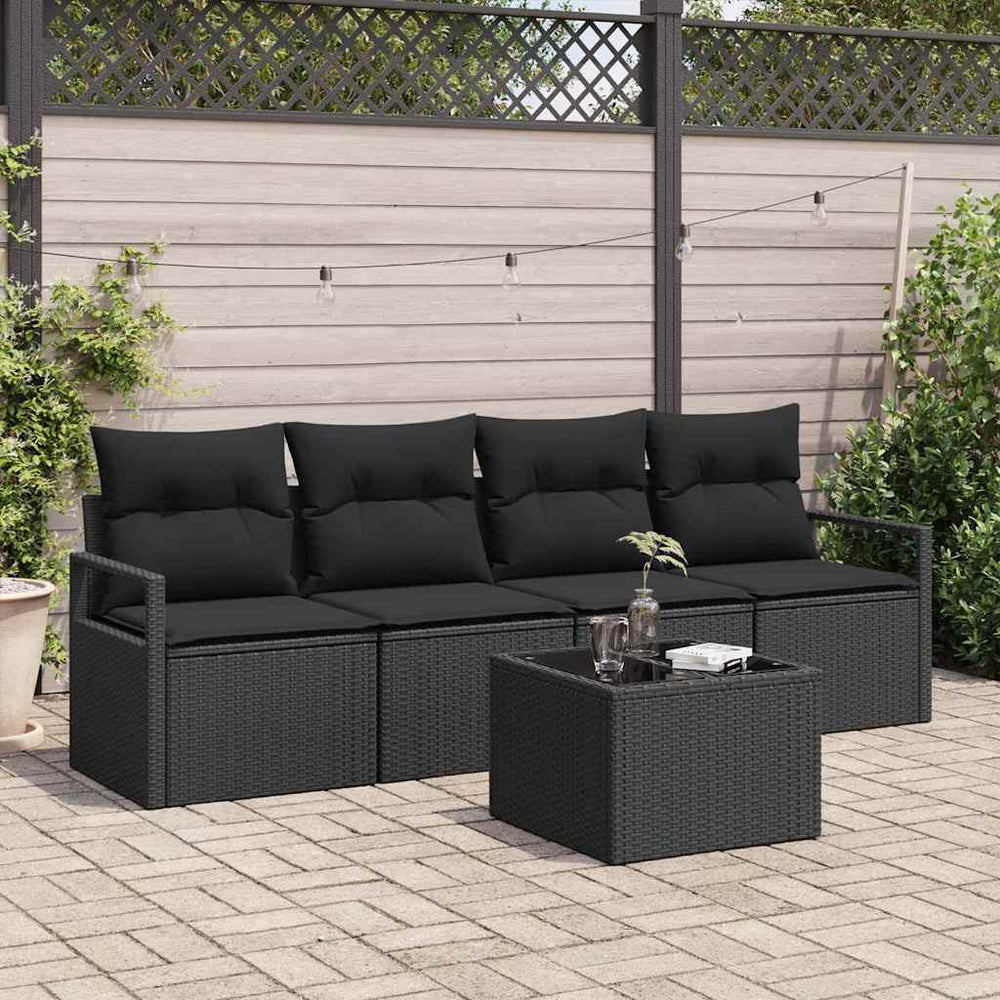 5 dalių sodo sofa su pagalvėlėmis juoda poli ratanas