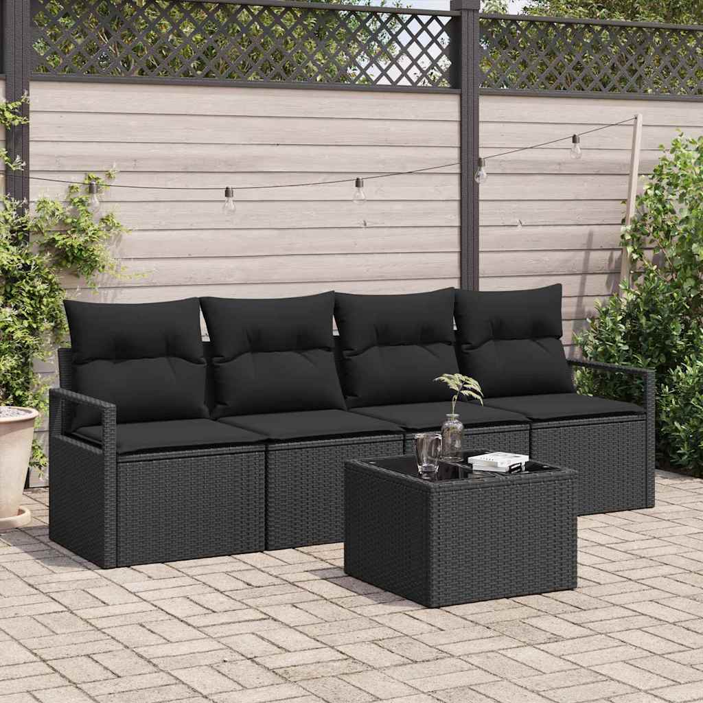 5 dalių sodo sofa su pagalvėlėmis juoda poli ratanas