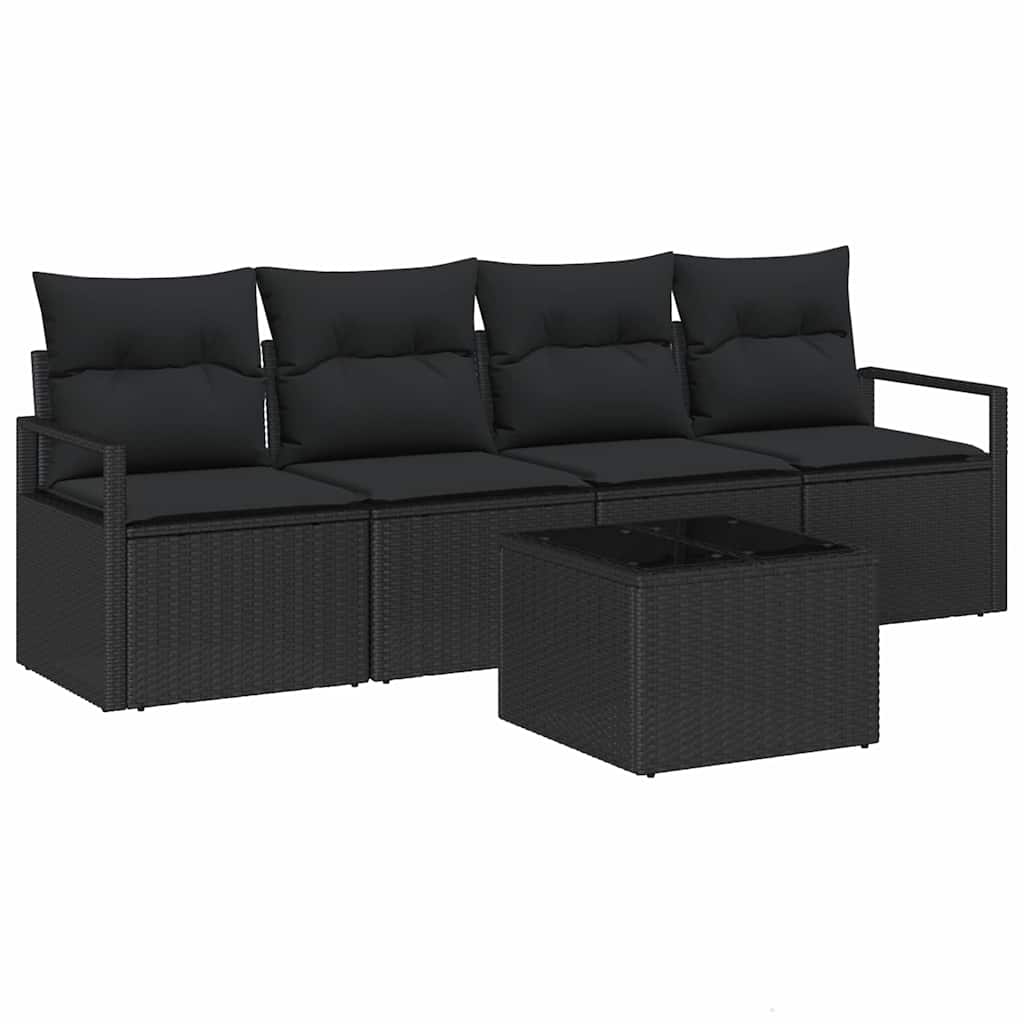 5 dalių sodo sofa su pagalvėlėmis juoda poli ratanas