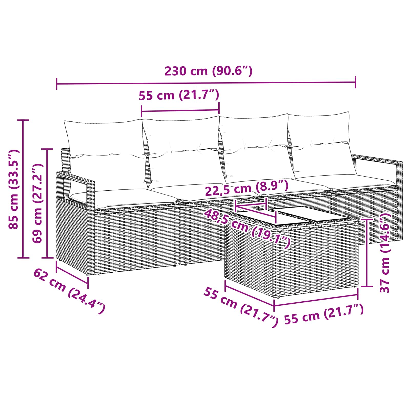Sofos komplektas 5 pcs Ruda ir raudona poliratanas