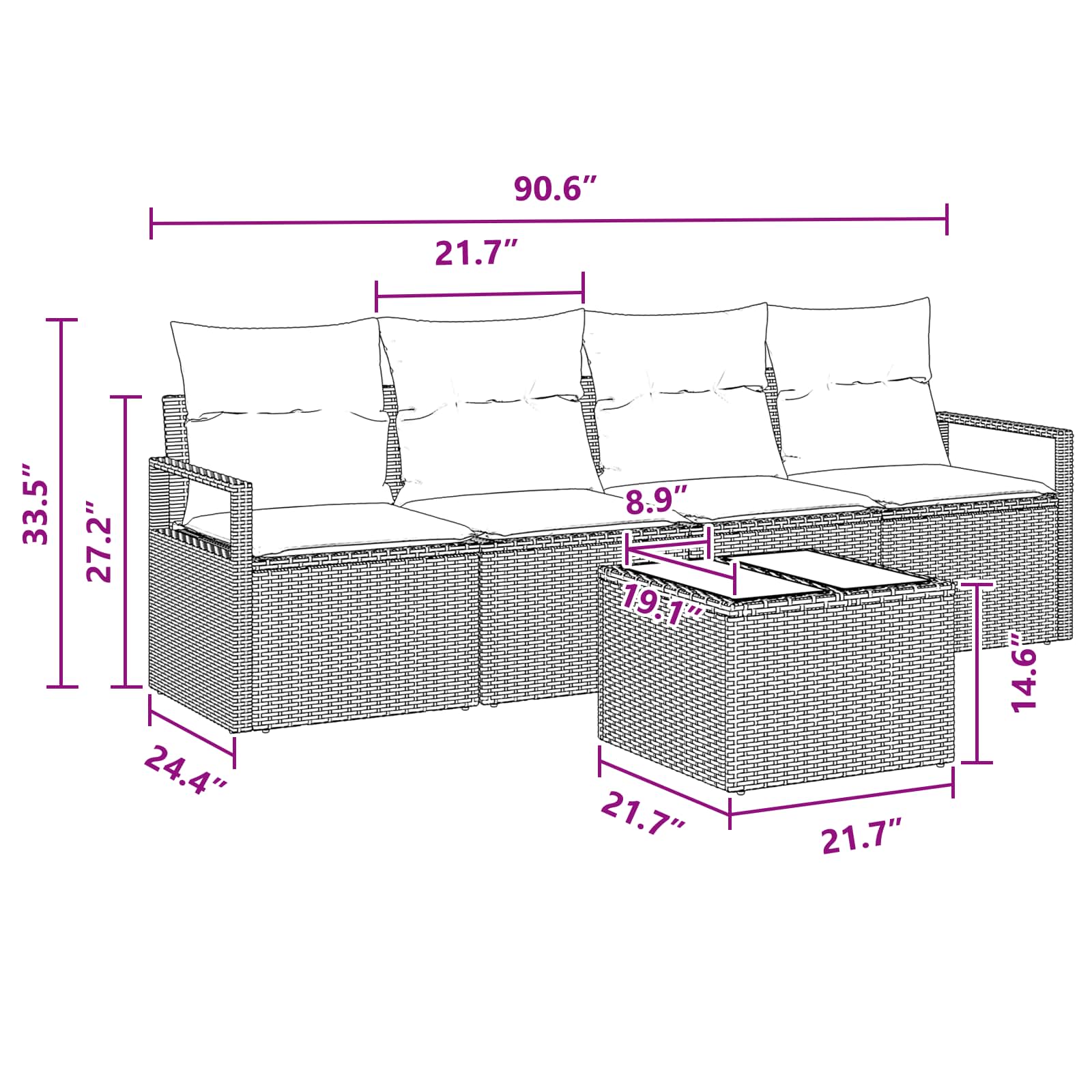 Sofos komplektas 5 pcs Juoda ir turkio poliratanas