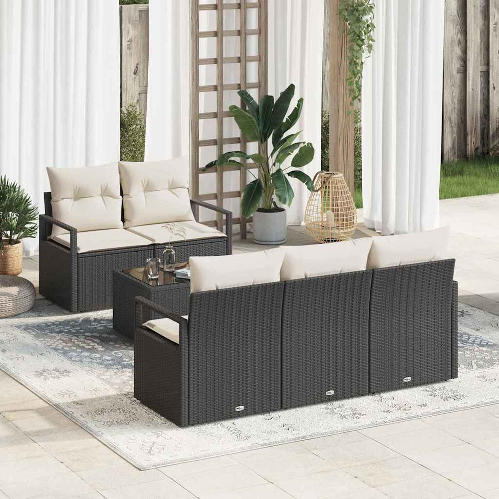 6 dalių sodo sofa komplektas su pagalvėlėmis Juoda ratanas