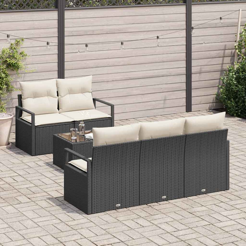 6 dalių sodo sofa komplektas su pagalvėlėmis Juoda ratanas